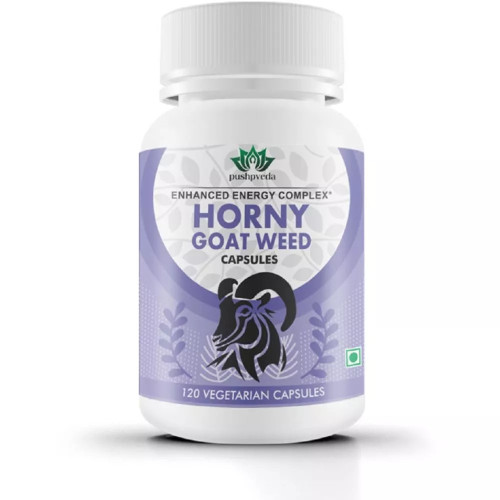 Pushpveda Horney Goat Weed Extract With Maca Root For Men And Women Vegetarian  Capsules (120 Capsules)