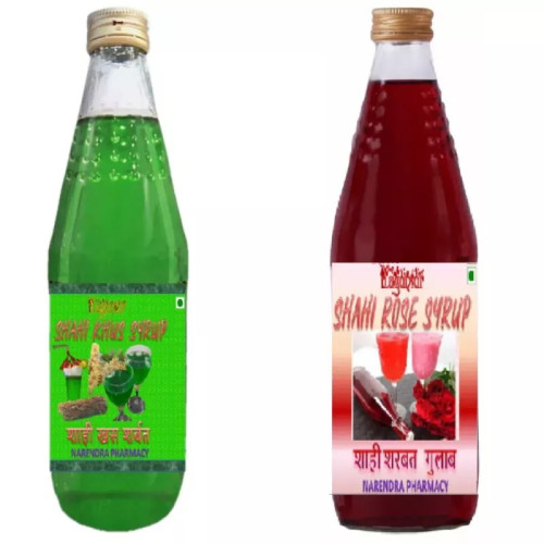 Yugantar Shahi Khus & Shahi Rose Syrup With Silver Leaves (750ml Each) (1Pack)