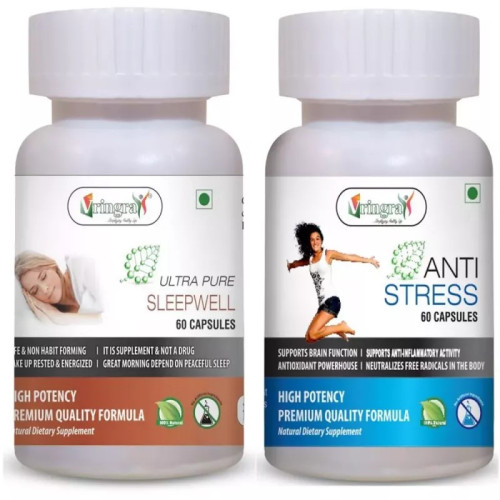 Vringra Sleepwell  Capsules + Stress  Capsules (Each 60 Capsules) (1Pack)