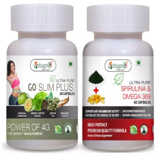 Vringra Go Slim Plus  Capsules + Spirulina & Omega 369  Capsules (Each 60 Capsules) (1Pack)