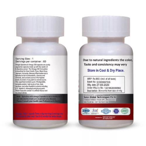 Vringra Go Slim Plus  Capsules + Spirulina & Omega 369  Capsules (Each 60 Capsules) (1Pack)