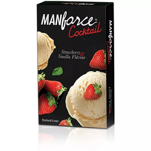 Mankind Pharma Manforce Cocktail Strawberry & Vanilla Flavoured Dotted-Ring Condoms (10pcs)