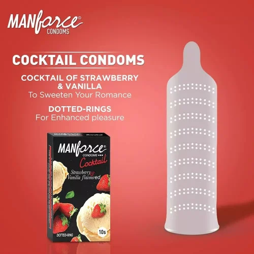 Mankind Pharma Manforce Cocktail Strawberry & Vanilla Flavoured Dotted-Ring Condoms (10pcs)