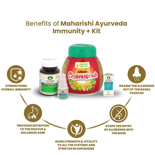 Maharishi Ayurveda Immunity+ Kit (Chyavanprash 400gm + Ashwagandha 60 Tablets + Prandhara Oil 3ml + Anu Tail 10ml) (1Pack)