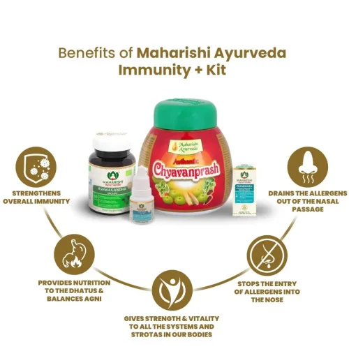 Maharishi Ayurveda Immunity+ Kit (Chyavanprash 400gm + Ashwagandha 60 Tablets + Prandhara Oil 3ml + Anu Tail 10ml) (1Pack)