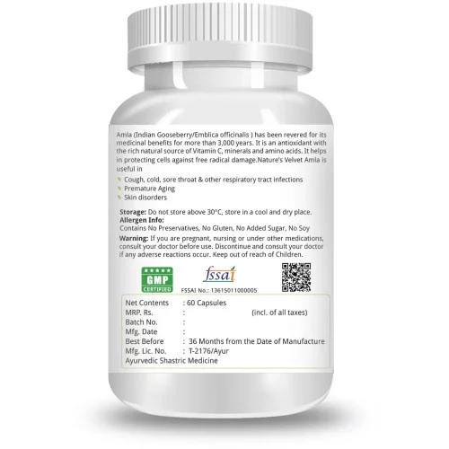 Natures Velvet Amla Pure Extract 500Mg Veggie  Capsules (60 Capsules)