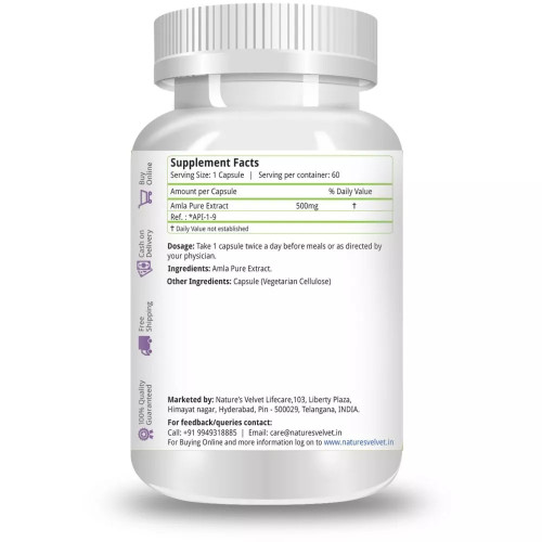 Natures Velvet Amla Pure Extract 500Mg Veggie  Capsules (60 Capsules)