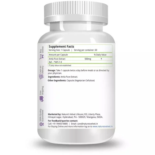 Natures Velvet Amla Pure Extract 500Mg Veggie  Capsules (60 Capsules)