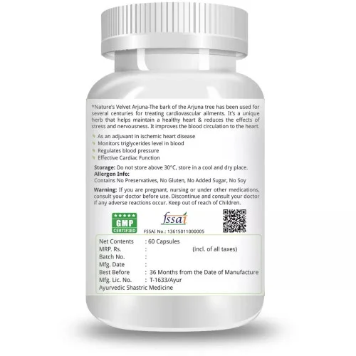 Natures Velvet Arjuna Pure Extract 500Mg Veggie  Capsules (60 Capsules)
