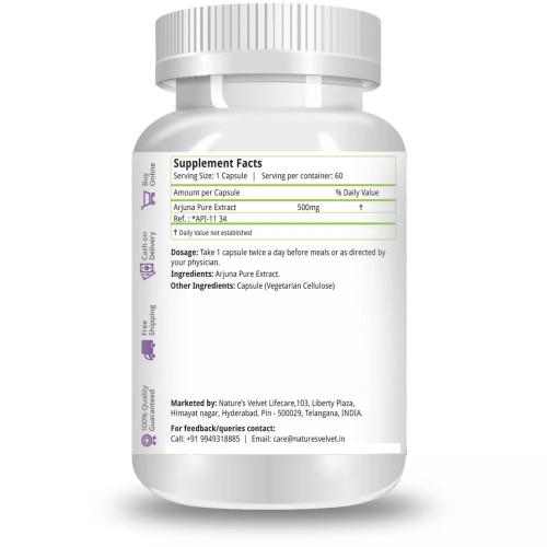 Natures Velvet Arjuna Pure Extract 500Mg Veggie  Capsules (60 Capsules)
