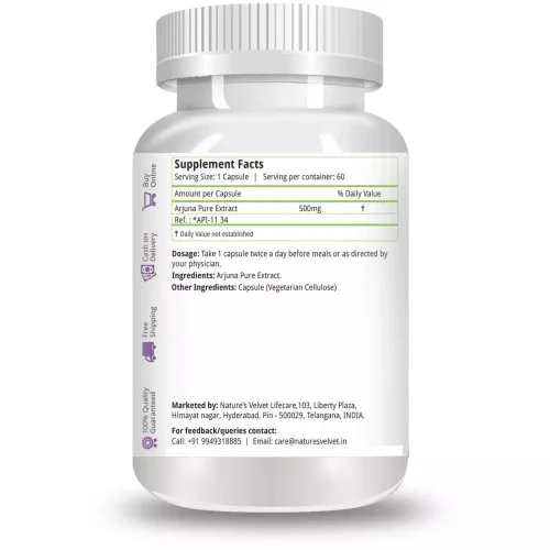Natures Velvet Arjuna Pure Extract 500Mg Veggie  Capsules (60 Capsules)