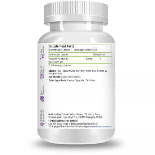 Natures Velvet Guduchi Pure Extract 500Mg Veggie  Capsules (60 Capsules)