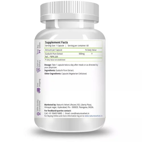 Natures Velvet Guduchi Pure Extract 500Mg Veggie  Capsules (60 Capsules)