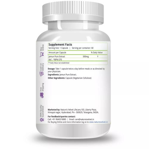 Natures Velvet Jamun Pure Extract 500Mg Veggie  Capsules (60 Capsules)