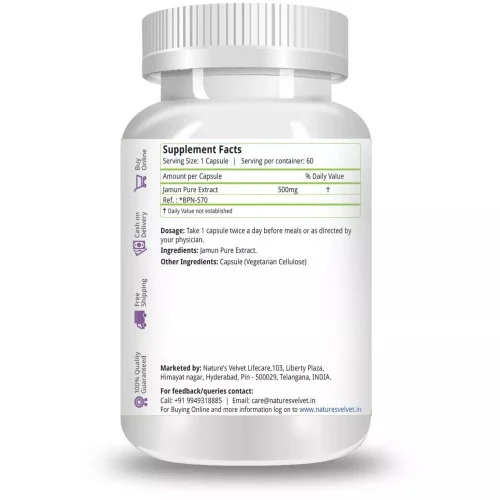 Natures Velvet Jamun Pure Extract 500Mg Veggie  Capsules (60 Capsules)