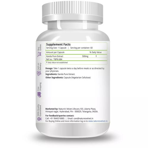 Natures Velvet Karela Pure Extract 500Mg Veggie  Capsules (60 Capsules)