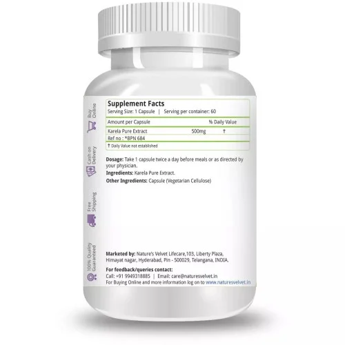 Natures Velvet Karela Pure Extract 500Mg Veggie  Capsules (60 Capsules)