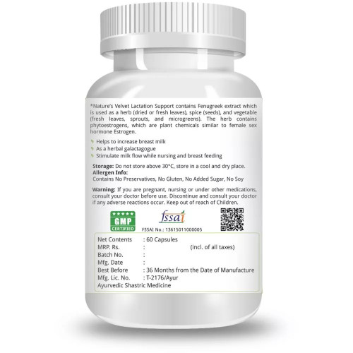 Natures Velvet Lactation Support Herbal Formulation Veggie  Capsules (60 Capsules)