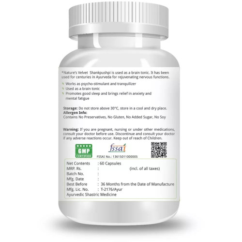 Natures Velvet Shankpushpi Pure Extract 500Mg Veggie  Capsules (60 Capsules)