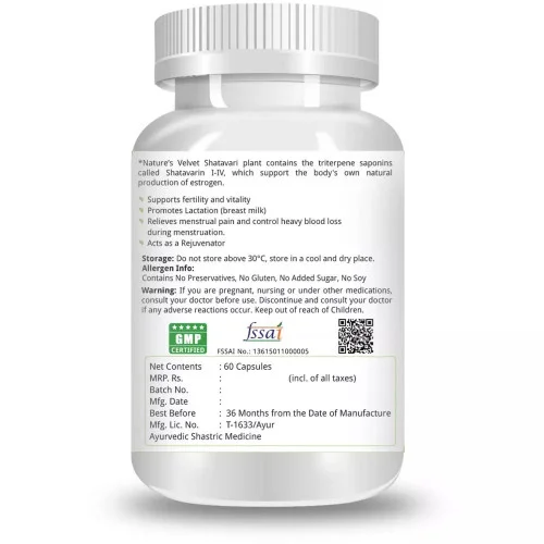 Natures Velvet Shatavari Pure Extract 500Mg Veggie  Capsules (60 Capsules)