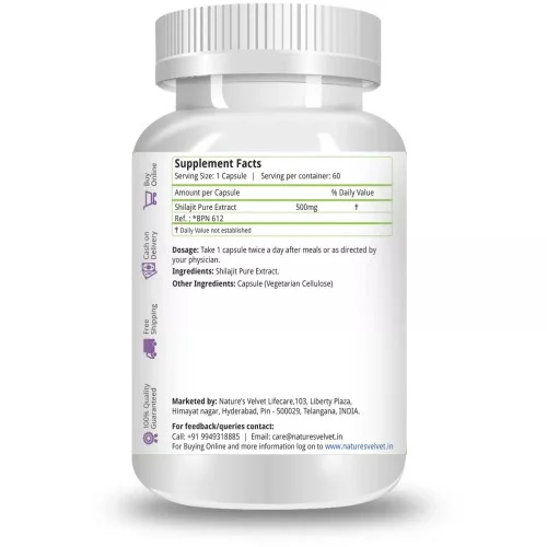 Natures Velvet Shilajit Pure Extract 500Mg Veggie  Capsules (60 Capsules)