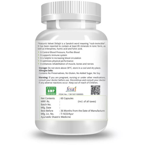 Natures Velvet Shilajit Pure Extract 500Mg Veggie  Capsules (60 Capsules)