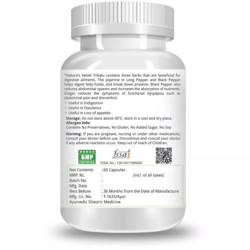 Natures Velvet Trikatu Pure Extract 500Mg Veggie  Capsules (60 Capsules)