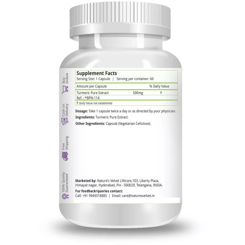 Natures Velvet Turmeric Pure Extract 500Mg Veggie  Capsules (60 Capsules)
