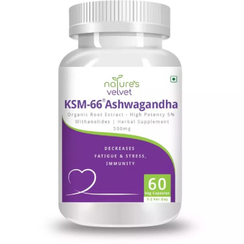 Natures Velvet Ksm-66 Ashwagandha 500Mg Veggie  Capsules (60 Capsules)