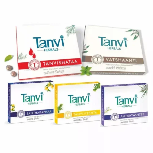 Tanvi Herbals Tanvishataa + Vatshaanti + Santhakaphaa + Tanvijyeshta + Ashwayashtee  Tablet (Each 30 Tablet) (1Pack)
