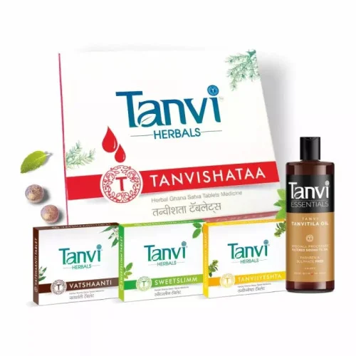 Tanvi Herbals Tanvishataa  Tablets + Vatshaanti  Tablets + Sweetslimm  Tablets + Tanvijyeshta  Tablets + Tanvitila Oil (Each 30 Tablet + 100ml Oil) (1Pack)