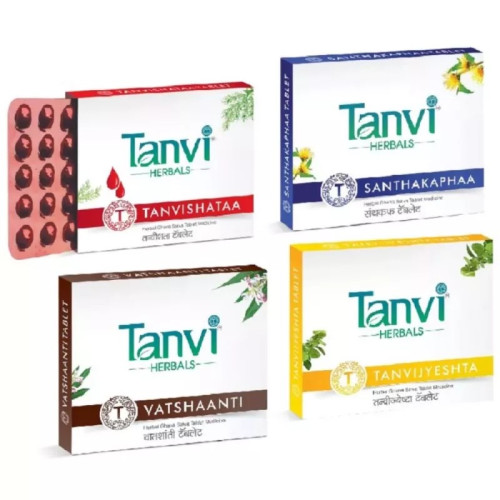 Tanvi Herbals Tanvijyeshta  Tablets + Santhakaphaa  Tablets + Vatshaanti  Tablets + Tanvishataa  Tablets (Each 30 Tablet) (1Pack)