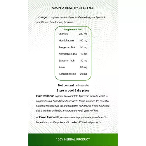 Cave Ayurveda Hair Wellness 500Mg (60 Capsules)