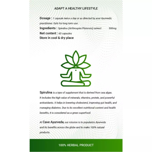 Cave Ayurveda Spirulina 500Mg (60 Capsules)