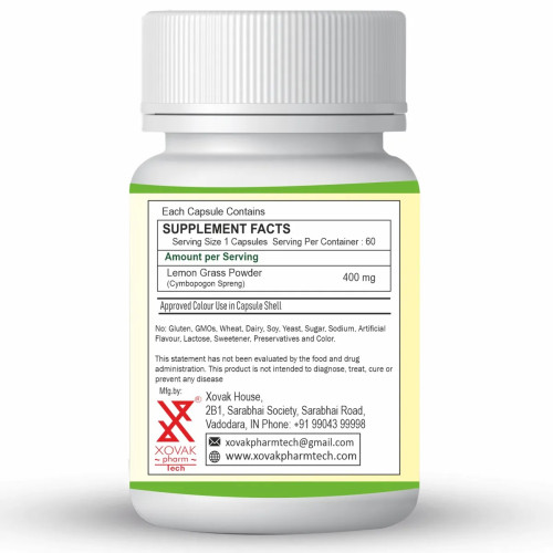 Xovak Pharma Tech Natural & Herbal Lemon Grass  Capsules (60 Capsules)