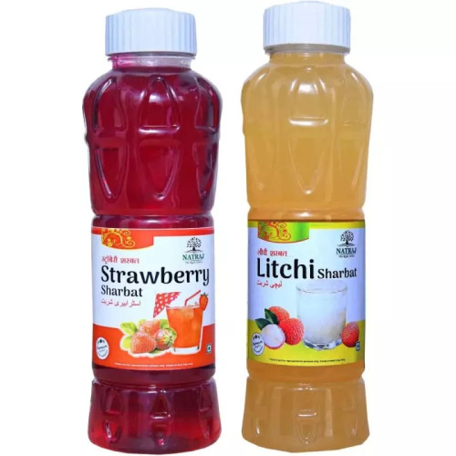 Natraj Strawberry & Litchi Sharbat Combo (Each 750ml) (1Pack)
