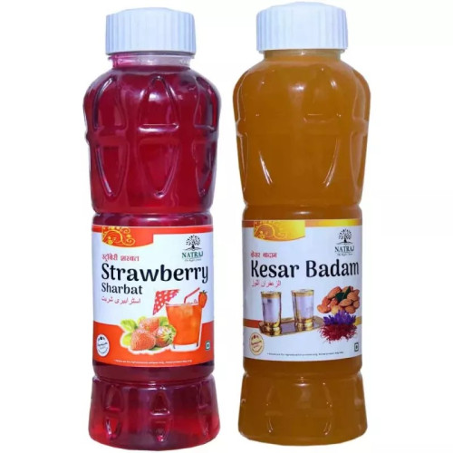 Natraj Strawberry & Kesar Badam Sharbat Combo (Each 750ml) (1Pack)