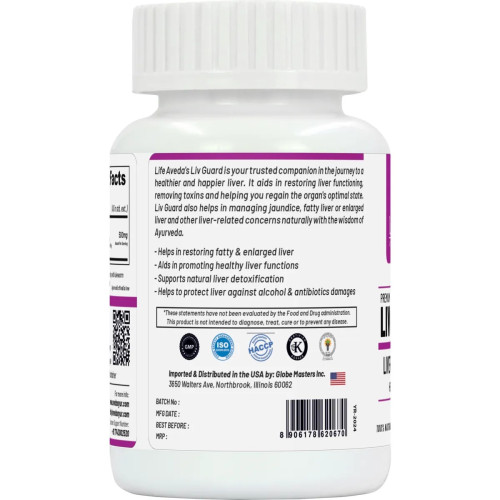 Life Aveda Premium Liv-Guard (500Mg) Veg  Capsules (60 Capsules)