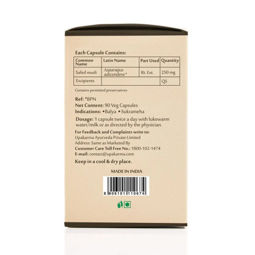 Upakarma Ayurveda Safed Musli 500Mg  Capsules (90 Capsules)