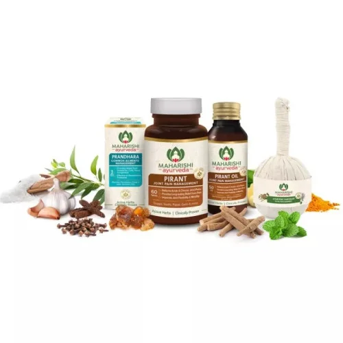 Maharishi Ayurveda Pain Relief Therapy Combo (Pirant Oil 50ml + Pirant 60  Tablet + Prandhara Oil 3ml + Patra Potli 1Pcs) (1Pack)
