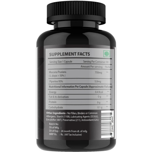 Vitaminhaat Mucuna Pruriens Dopamine Support Supplement 750Mg  Capsules (90 Capsules)