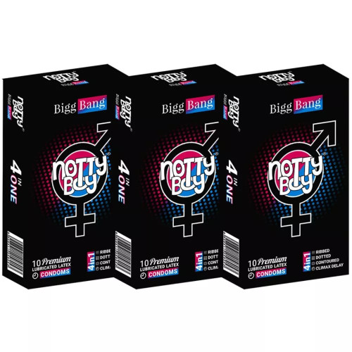 NottyBoy Bigg Bang 4 In 1 Lubricated Latex Condoms (10pcs, Pack of 3)