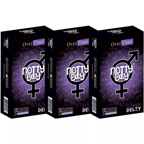 NottyBoy Overtime Lubricated Latex Climax Delay Condoms (10pcs, Pack of 3)
