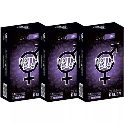 NottyBoy Overtime Lubricated Latex Climax Delay Condoms (10pcs, Pack of 3)