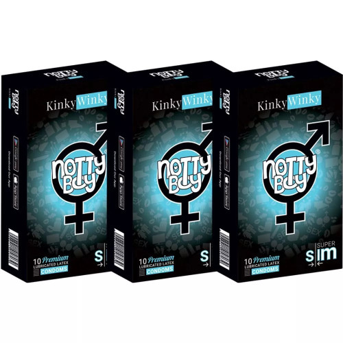 NottyBoy Kinkywinky Super Slim Lubricated Latex Condoms (10pcs, Pack of 3)