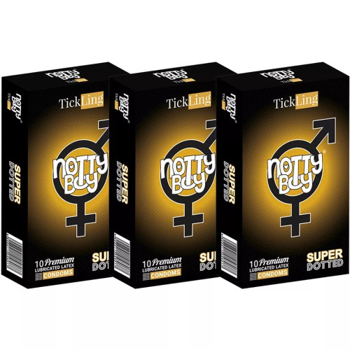NottyBoy Tick Ling Lubricated Latex Super Dotted Condoms (10pcs, Pack of 3)
