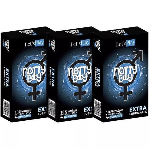 NottyBoy Let's Play Extra Lubricated Natural Latex Condoms (10pcs, Pack of 3)