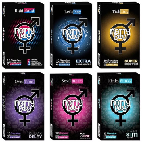 NottyBoy Honeymoon Set Condoms Combo Pack (6 Boxes Each 10Pcs) (1Pack)