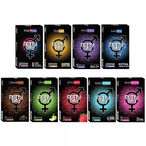NottyBoy Condom Men All Variety Family Combo Pack (9 Boxes Each 10Pcs) (1Pack)