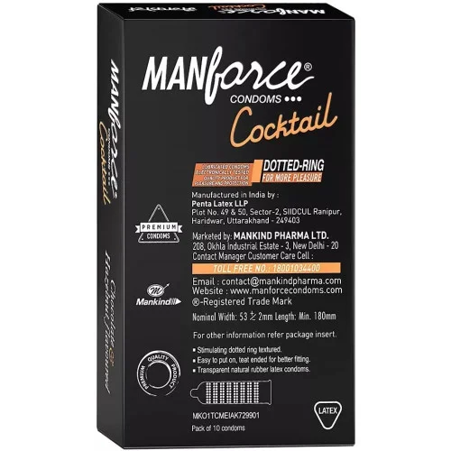 Mankind Pharma Manforce Cocktail Chocolate & Hazelnut Flavoured Dotted Ring Condoms (10pcs)